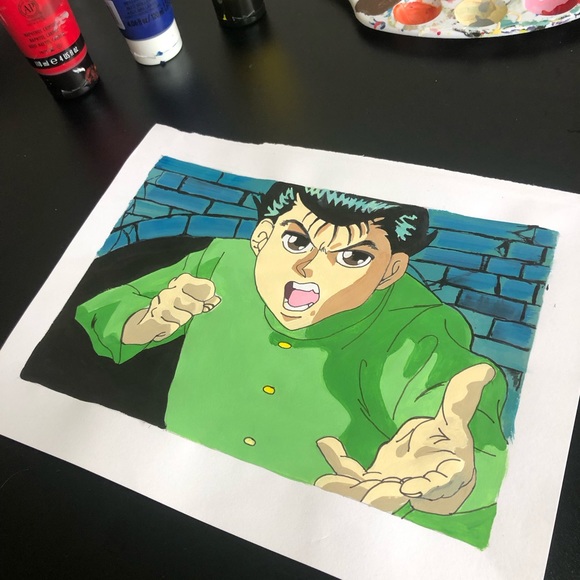 YuYu Hakusho Yusuke Urameshi Anime acrylic painting on paper poster art - Picture 1 of 4